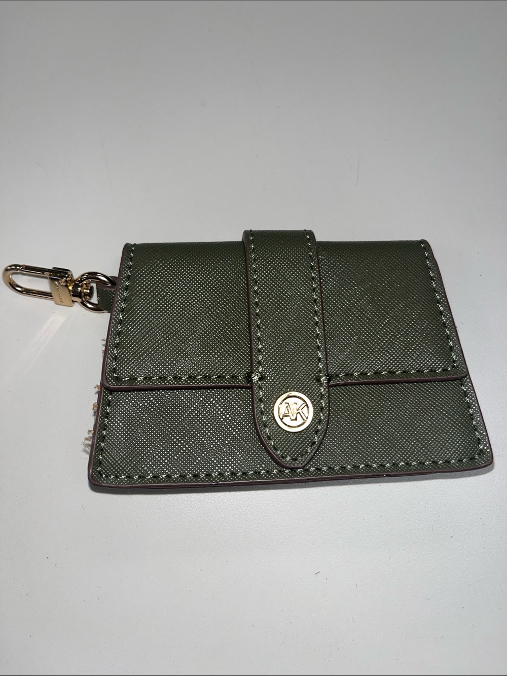 Anne Klein Olive Green Saffiano Card & Key Holder with Gold Hardware